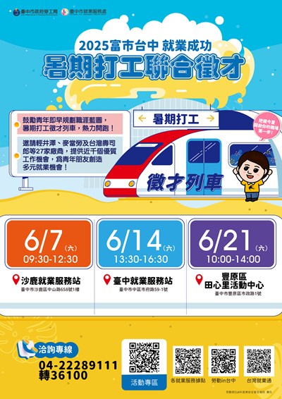 「富市台中 就業成功」暑期打工聯合徵才活動海報