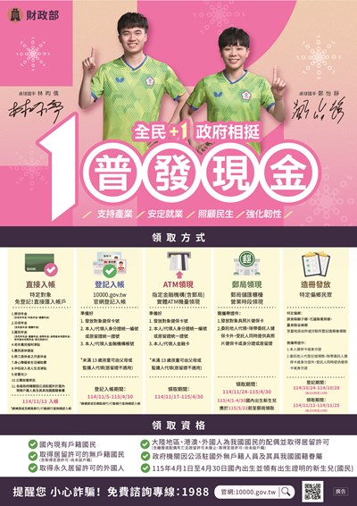 「全民+1 政府相挺」普發現金專案