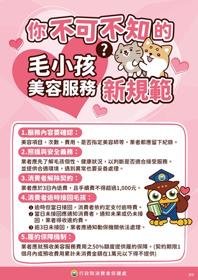 消費者保護宣導海報-毛小孩美容服務新規範