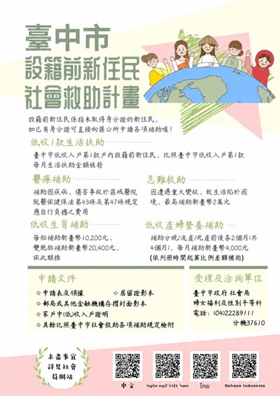 臺中市設籍前新住民社會救助計畫